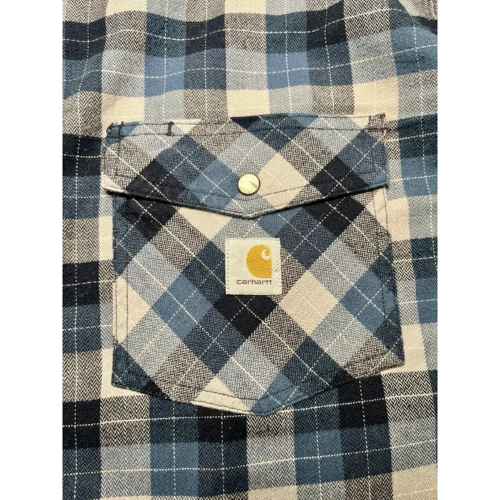 Carhartt 104914-126 Rugged Flex Pearl Snap Flannel Shirt Mens 2XL Blue‎ Plaid - Picture 10 of 10